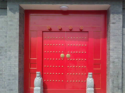 铺前镇中国传统四合院系列朱红色中式木制大门木作